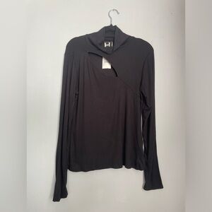 Nordstrom Halogen Key Hole Long Sleeve Shirt Black Size XL BNWT🩵